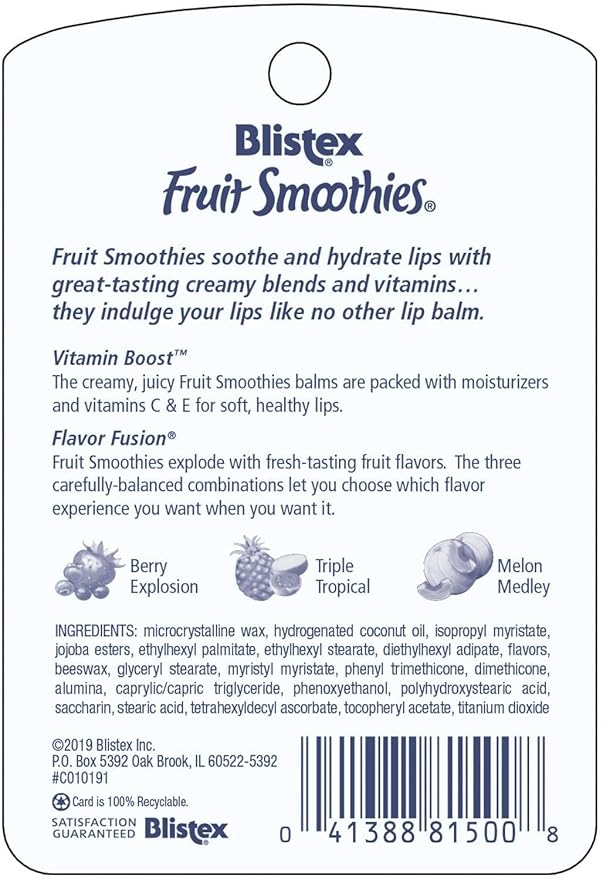 Blistex Fruit Smoothies Lip Moisturizers 3 Sticks 0.10 oz each Pack of 2-VivaGrace Women