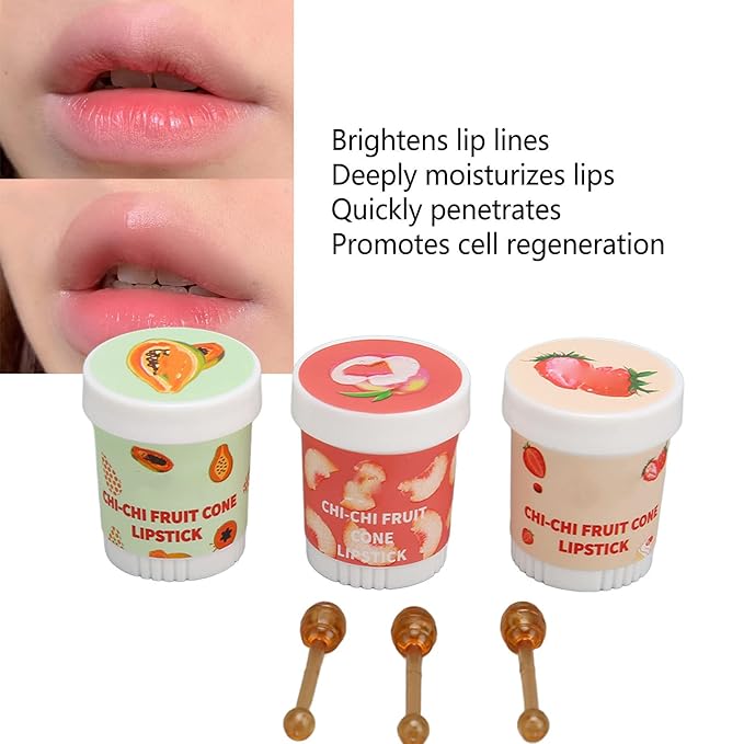 Lip Balm Cute, 3pcs Cute Ice Cream Shape Moisturizing Fragrance Wrinkle Removal Lip Care Cream for Chapped Lips Daily Use-VivaGrace Women