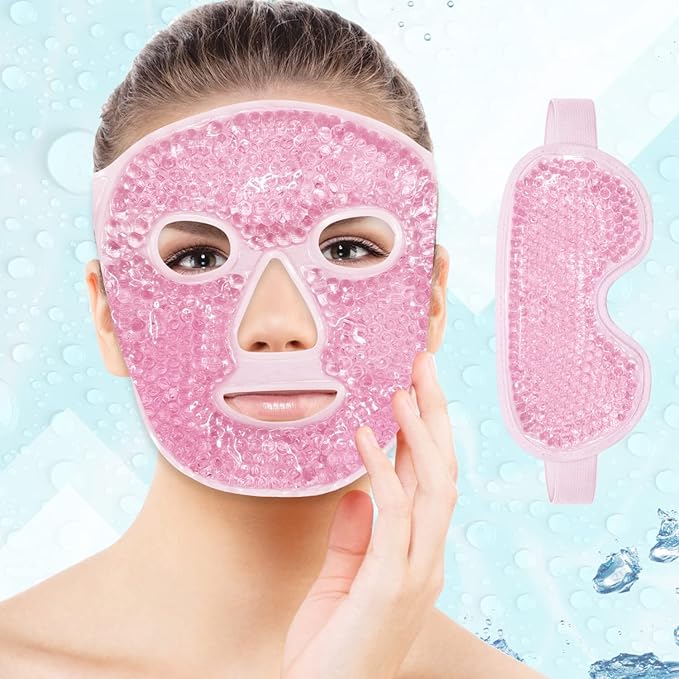 Ice Face Mask Reusable and Cold Gel Eye Mask for Puffiness/Dark Circles/Eye Bags/Dry Eyes/Headaches/Migraines/Stress Relief,Ice Pack for Eyes & Face (Pink)-VivaGrace Women