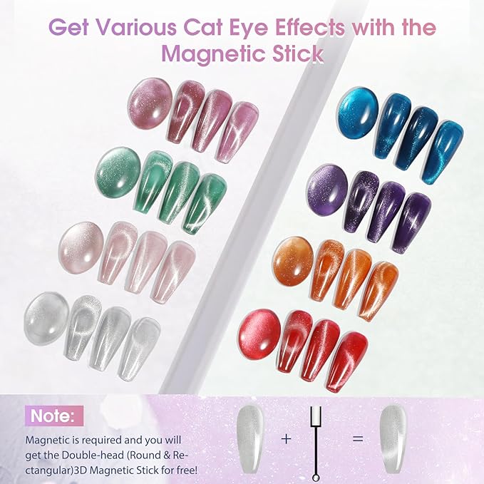ROSALIND 8PCS Cat Eye Gel Polish with Magnet Stick - Magnetic Cat eye Gel Nail Polish Sparkle Diamond Effect Magic Magnetic Glitter Soak Off Led Nail Art DIY Salon Gifts For Women-VivaGrace Women