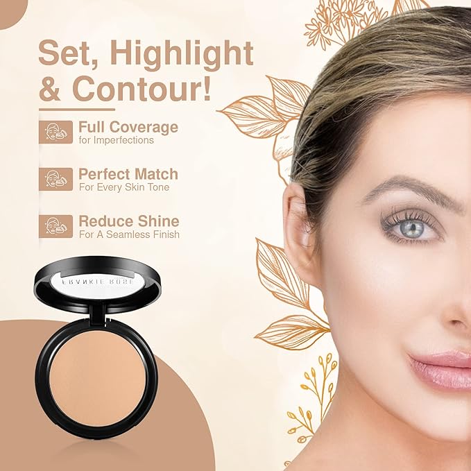 Frankie Rose Cosmetics Powder Foundation – Full Coverage Face Powder For Pores & Imperfections, Evens Out Skin Tone & Shine-Control | 58 Grams (Cream Puff)-VivaGrace Women