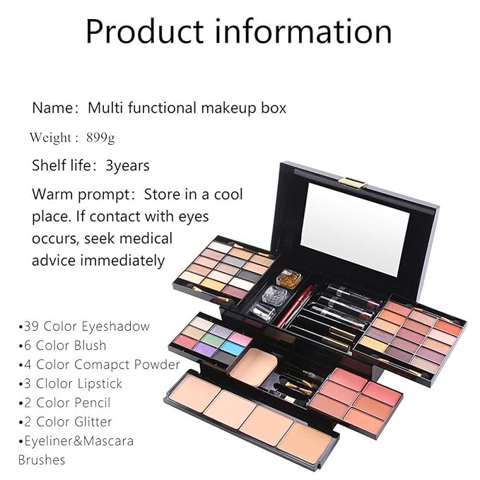 54 Colors All in one Makeup Gift Set Holiday Birthday Beauty Cosmetic Essential Starter Bundle Include 39 Eyeshadow Palette, 6 Blush, 6 Sponge Stick, 4 Compact Powder, 3 Lipstick, Eyeliner-VivaGrace Women