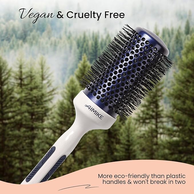 AIMIKE Nano Ionic Tech Large Round Brush, Ceramic Round Brush for Blow Drying, Styling and Boost Volume, Natural Wood Round Hair Brush, One Piece Design - 2 Inch/52mm-VivaGrace Women