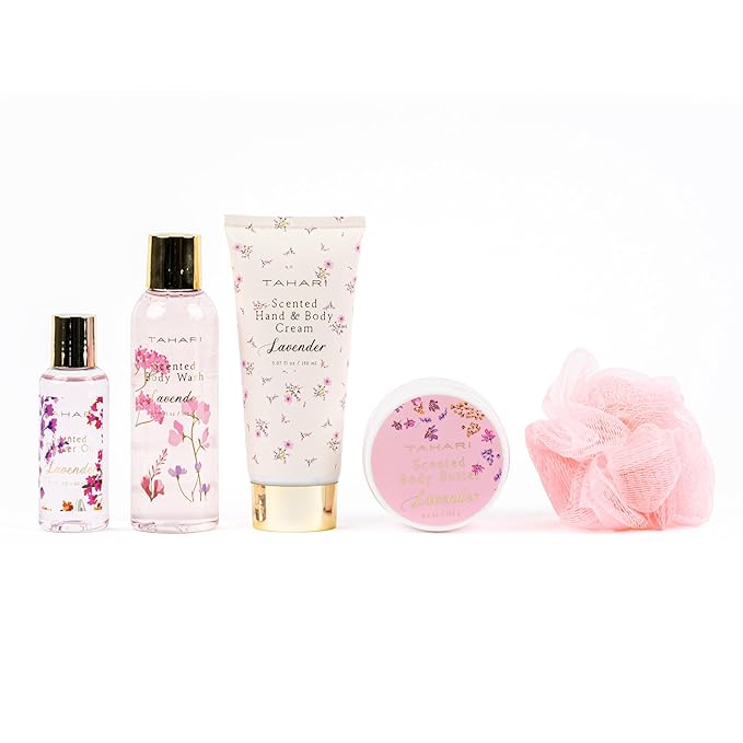 Tahari Spa Gift Set for Women, Lavender Spa Set, Bath Kit for Women Gift Set Includes Scented Body Wash, Body Lotion, Body Butter & Pouf, Lotion Gift Set for Women, Birthday Gifts For Women - (Floral)-VivaGrace Women