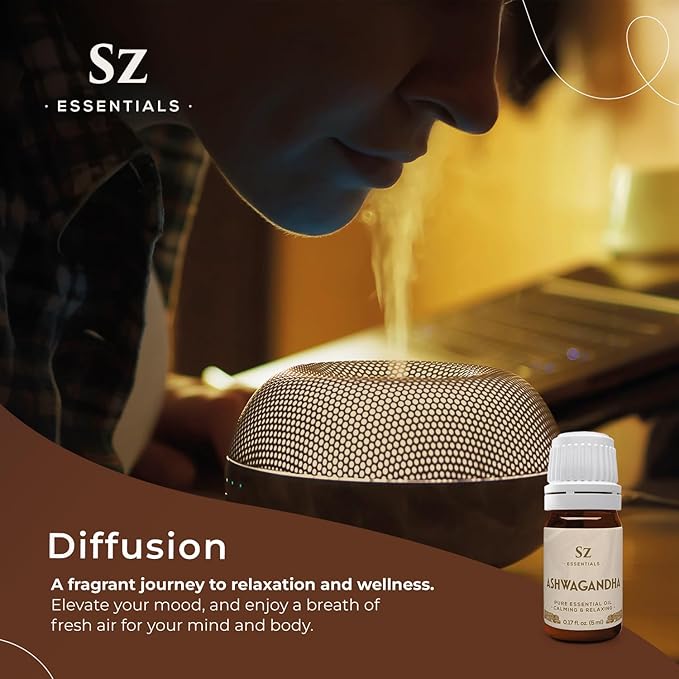 Ashwagandha Essential Oil, 100% Pure and Natural - Undiluted, Steam Distilled from Withania Somnifera - Woody & Earthy Scent with Nutty Overtones - Therapeutic Grade & Vegan - 0.17oz-VivaGrace Women