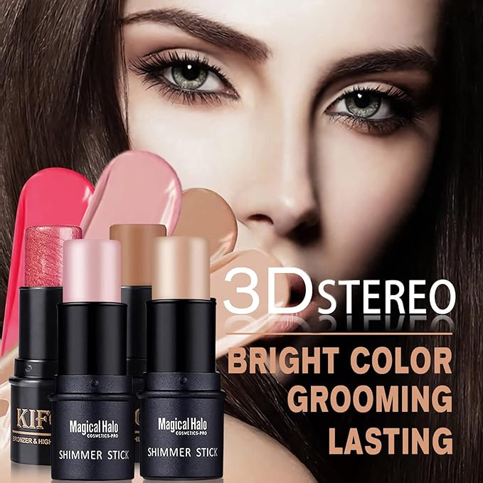 4PCS Contour Stick - Highlighter And Cream Blush Stick 4 Colors Kit - Moisturizer, Face Brightens & Shades Pencil, Facial Shaping Makeup Sticks for Older Women & Mature Skin-VivaGrace Women