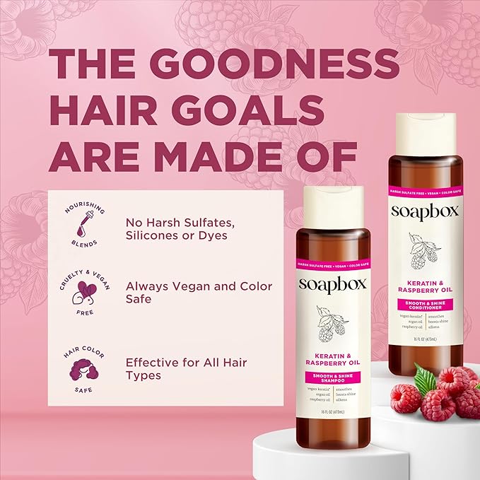 Soapbox Shine Boosting Keratin Shampoo & Conditioner Set with Argan Oil, Pack of 2 Harsh Sulfate & Paraben Free, Silicone Free, Color Safe, and Vegan Hair Products, 16 Ounces Each-VivaGrace Women