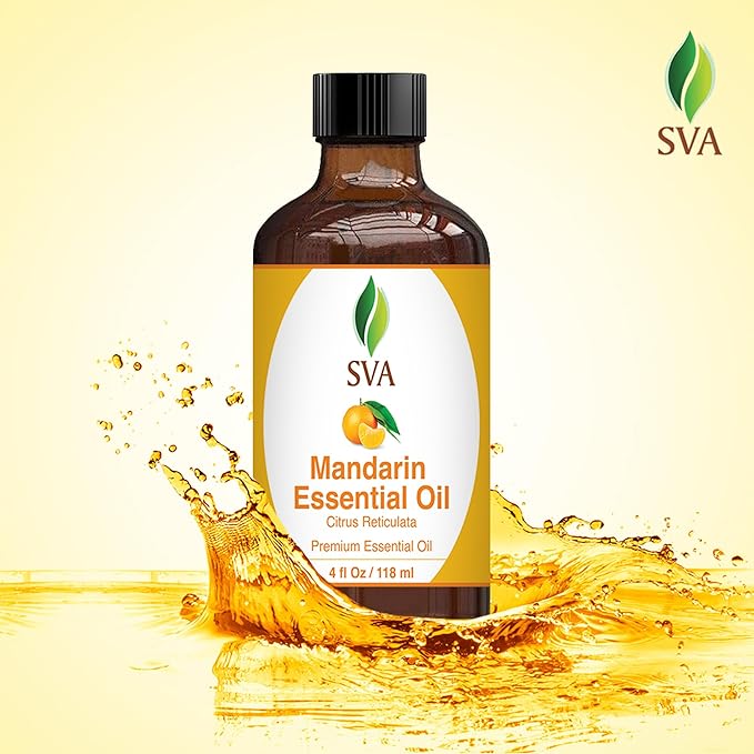 SVA Mandarin Essential Oil – 4 Fl Oz – 100% Natural Mandarin Oil - for Diffuser, Hair Care, Face, Skin Care, Aromatherapy, Scalp and Body Massage, Soap and Candle Making – with Dropper-VivaGrace Women