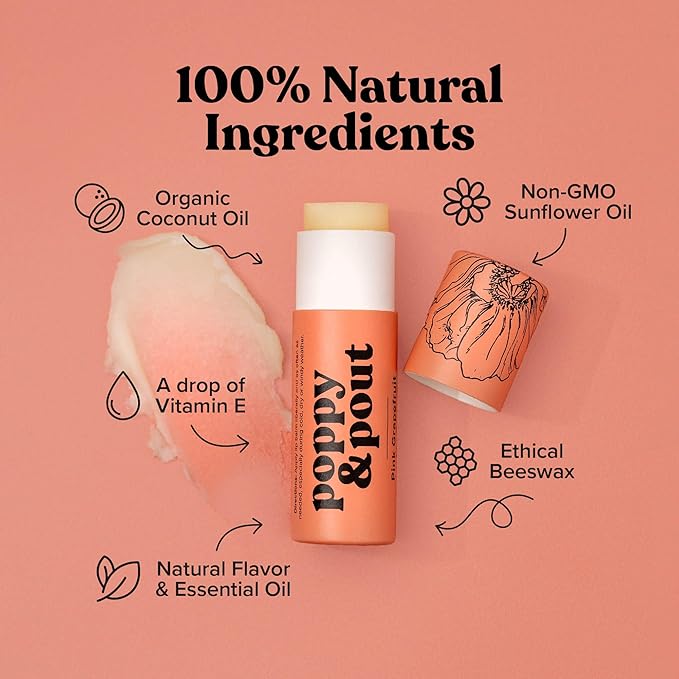 Poppy & Pout Pink Grapefruit Jumbo Lip Balm | All Natural Lip Balms & Moisturizers | Hydrates with Beeswax, Vitamin E, Organic Coconut Oil | Cruelty-Free | Lip Balm in Recyclable Cardboard Tube-VivaGrace Women