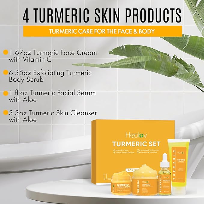 Turmeric Skincare Set - Turmeric Skin Care Products Brightening & Acne - Turmeric Skin Care Kit, Turmeric Skin Care Set - Turmeric Cleanser, Body Scrub, Face Cream & Facial Serum-VivaGrace Women