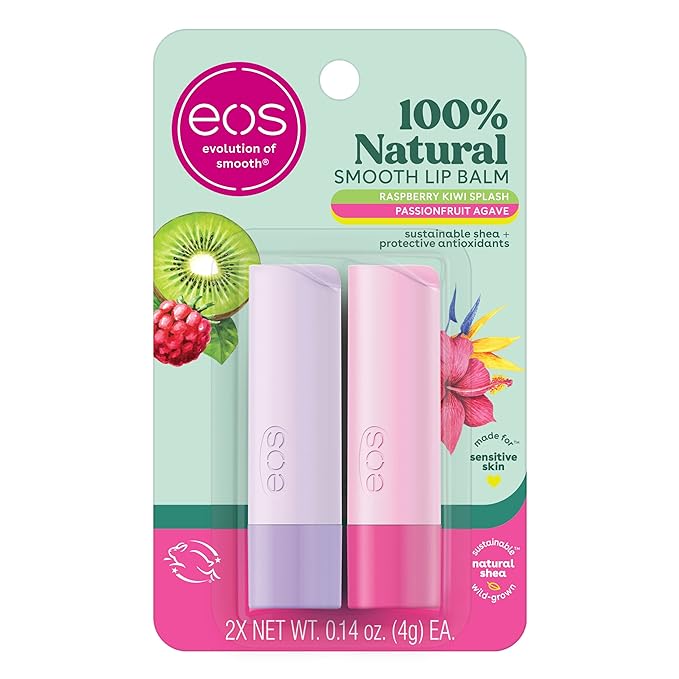 eos 100% Natural Lip Balm, Raspberry Kiwi Splash & Passionfruit Agave, All-Day Moisture, Lip Care Products, 0.14 oz, 2-Pack-VivaGrace Women