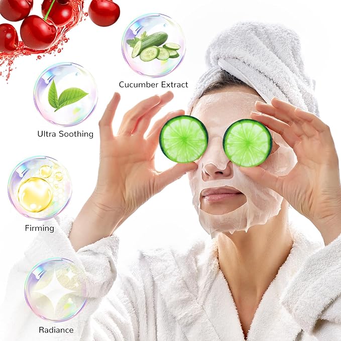 24 Pcs Fruits Beauty Facial Hand Foot Mask Cooling Eye Pads Set Spa Party Night Kit Beauty Skincare Hydrating Skin Cooling Eye Masks for Puffy Eyes Spa Stocking Stuffers Night Summer Party-VivaGrace Women