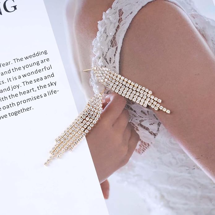 Vintage Rhinestone Chandelier Tassel Earrings Crystal Chain Drop Earrings Gold Long Tennis Chain Earrings Shine Chandelier Bridal Earrings Jewelry for Women-VivaGrace Women