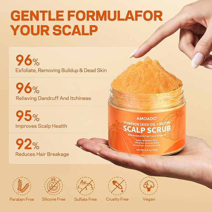 Scalp Scrub, Pumpkin Seed Oil Scalp Exfoliator With Biotin & Rosemary, Sulfate Free Scalp Detox for Itchy Scalp & Dandruff & Buildup Removal & Hair Growth, Hair Scrub with Scrubber-VivaGrace Women