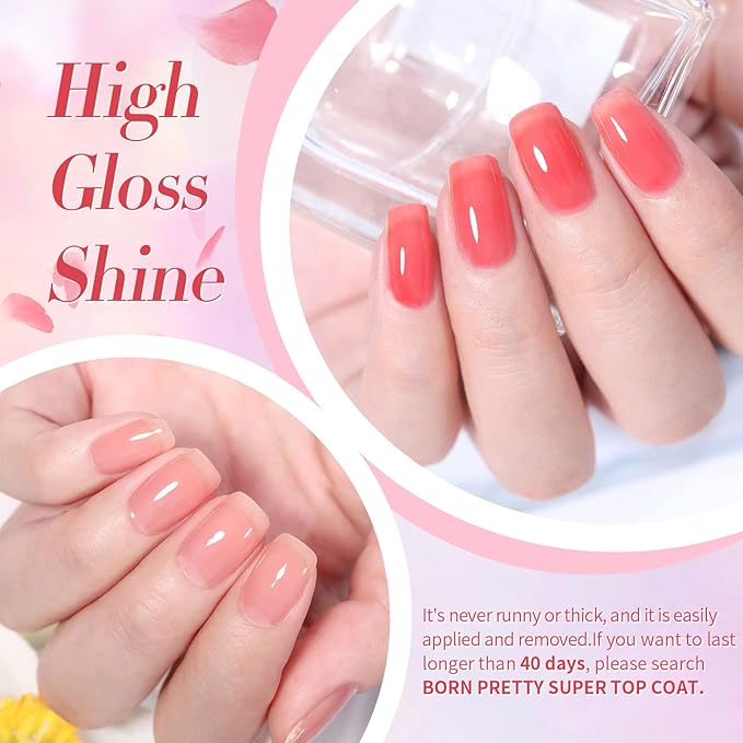 Born Pretty Jelly Nude Pink Gel Nail Polish Sheer Transparent Gel Polish 6Colors Soak Off U v Light Cure Gel Polish Kit for Salon and Nail Art DIY at Home-VivaGrace Women