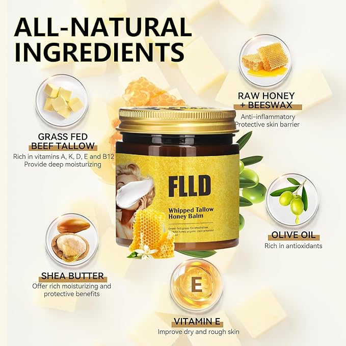 Organic Grass Fed Whipped Tallow and Honey Balm 4oz - Facial Cream, Lip Moisturizer, Body Balm-VivaGrace Women