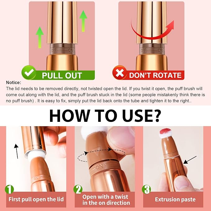 Blush Beauty Wand, Matte Face Blush with Cushion Applicator, Natural Silky Smooth Creamy Liquid Blush Wand, Lightweight Blendable Blush Stick for Cheek, Cruelty-free (Soft Rose)-VivaGrace Women