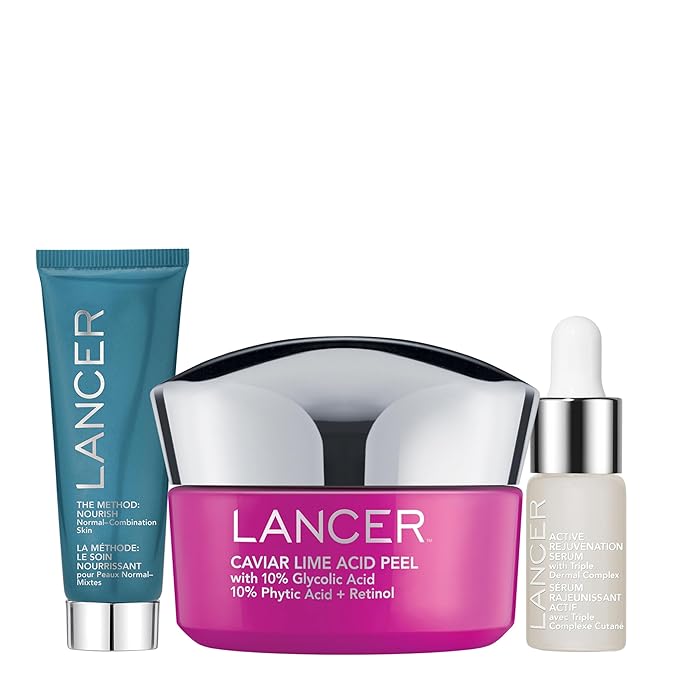Lancer Skincare Vibrant Glow 3-Piece Set, Contains Moisturizing Face Mask, Caviar Acid Peel, Active Rejuvenation Serum for Vibrant Skin-VivaGrace Women
