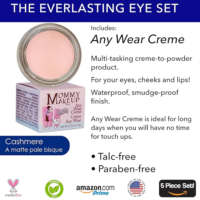 The Everlasting Eye 5 Piece Waterproof Makeup Set. Gel Eyeliner, Creme Eyeshadow, 2 brushes and Mesh Bag. Paraben-free, Talc-free, Cruelty-free. Cashmere/Chocolate Kiss 2502-VivaGrace Women