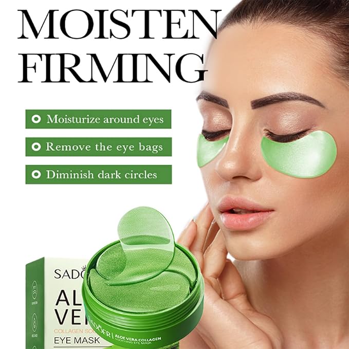 Aloe Vera Eye Masks - 60 PCS Under Eye Patches for Puffy Eyes and Dark Circles Treatments - Hydrating Eye Mask Skincare, Eye Gel Pads for Eye, Reduce Wrinkles and Fine Lines, Improve and Firm Eye Skin-VivaGrace Women