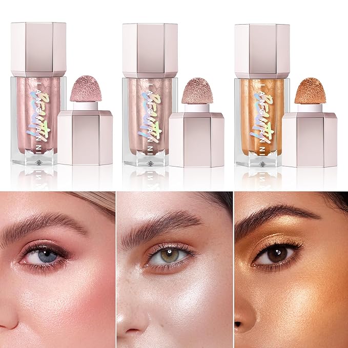 URQT Highly Pigmented Liquid Contour Highlighter - Built-in Sponge Tip Sculpted Complexion Wand Contour Natural Weightless Buildable Highlighters Contour Contouring Bronzer (#03 LIQUID GOLD)-VivaGrace Women