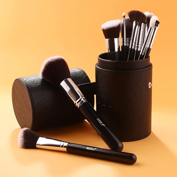BEILI Makeup Brushes 12pcs Makeup Brushes Set with Holder Premium Synthetic Kabuki Foundation Brush Blending Blush Concealer Full Face Makeup Brushes Kit With Gift Box(Black)-VivaGrace Women