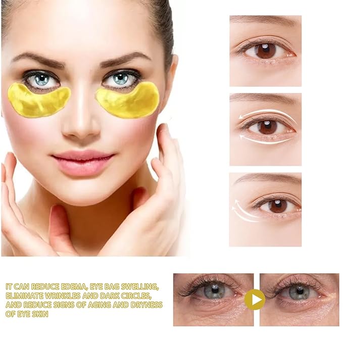 24k Gold Under Eye Patches, 60 Pcs Eye Gels, Anti-Aging Collagen Hyaluronic Acid Under Eye Mask, Under Eye Mask for Dark Circles and Puffiness, Eye Bags, Wrinkles-VivaGrace Women