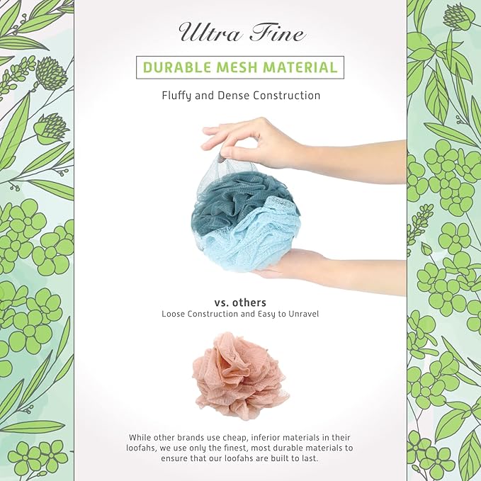 Spongentle Dual Texture Deep Cleansing Loofah Sponge for Radiant Skin, Pack of 4, Bath and Shower, Exfoliating Body Scrubber, Beautiful Colors for Women and Men-VivaGrace Women