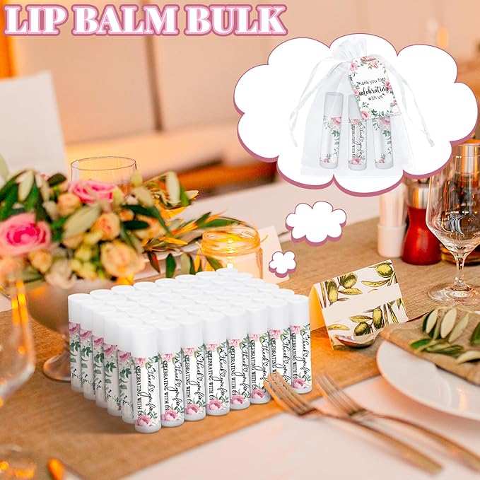 Dunzy 50 Pack Bridal Shower Favors Gifts Bulk Lip Balms Peony Wedding Favors Bachelorette Baby Shower Favor Prizes Souvenirs Thank You Appreciation Gifts for Guests Women Coworker Staff-VivaGrace Women