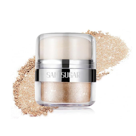 Glitter Body Highlighter Powder Body Shimmer Sparkle Face Brightening Highlighter Powder for Face Eyes Body Glow Makeup With sponge head（02#）-VivaGrace Women
