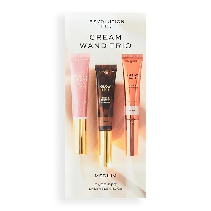 Cream Face Wand Trio, Cream Contour, Blush & Highlighter Makeup Set, Vegan & Cruelty-Free, Medium, 1x12ml, 2x15ml-VivaGrace Women