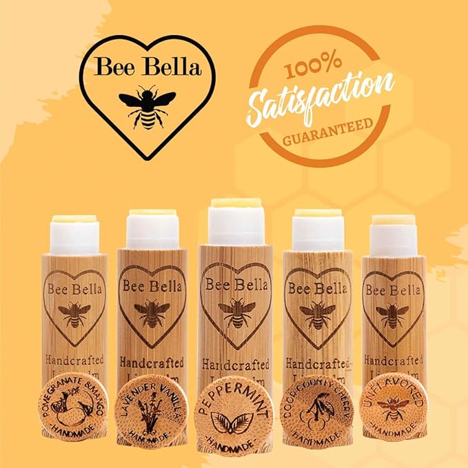 Bee Bella Lip Balm, Peppermint, 3 Pack - Hydrating, Moisturizing Lip Care, 100% Natural, Original Organic Beeswax with Vitamin E, Handmade in USA-VivaGrace Women