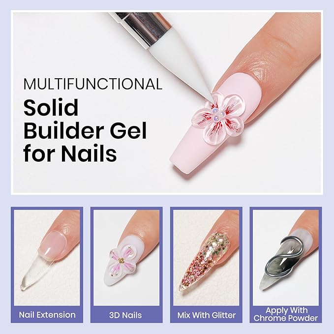 MIZHSE Solid Builder Gel Nail Kit with Nail Lamp, 3 Colors Builder Gel Clear Milky White Nude Hard Sculpting 3D Art U V LED Gels with Dual Form-VivaGrace Women