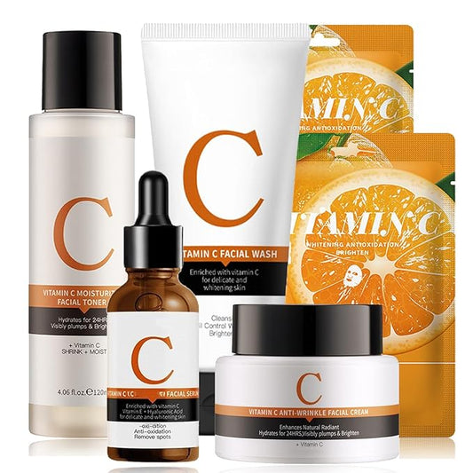 Vitamin C Skin Care Sets, 6Pcs Skin Care Products Set, Skin Care Gift Set for Women Girls, Hydrating Skincare Routine Set, Face Care Kit Includes Cleanser, Mask, Face Serum, Toner, Cream-VivaGrace Women