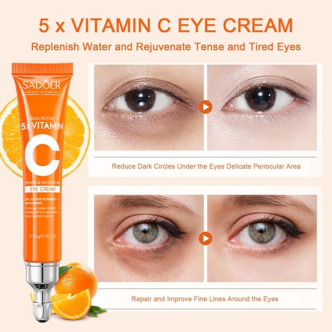 5 in 1 Vitamin C Eye Cream for Dark Circles and Puffiness - Eye Cream Anti Aging - Under Eye Cream for Puffiness and Bags Under Eyes - Eye Bag Cream for All Skin Types - Rejuvenate Your Eye Area-VivaGrace Women