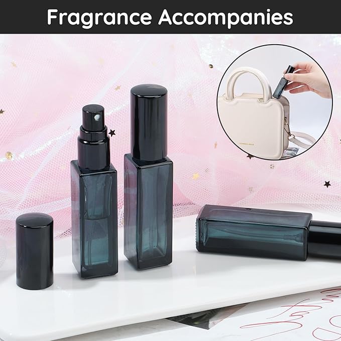 Segbeauty Glass Perfume Bottles, 5 Pack 10ML Refillable Mini Perfume Bottle Travel, Portable Leak-proof Square Spray Pump Bottle Atomizer Dispensing Containers with Lids for Fragrance Essential Oil-VivaGrace Women