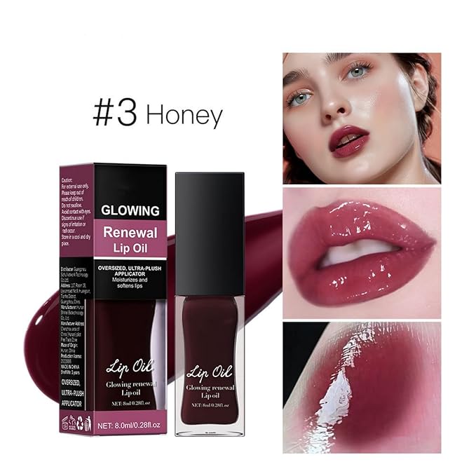 MAEPEOR Glowing Lip Oil 7 Colors Hydrating Lip Balm Nourishing Lip Care Lip Treatment Glossy Finish Non-sticky Moisturizing Lip Balm (03 Honey)-VivaGrace Women