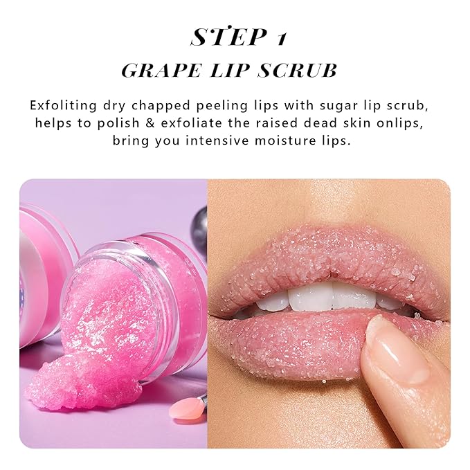 ANAI RUI Lip Therapy Set, Lip Scrub & Lip Mask, Overnight Hydrating Lip Moisturizer with Lip Exfoliator Scrub and Lip Sleeping Mask for Lip Plumping, Lip Gift Kit for Dry, Chapped, Dark Lips, Grape-VivaGrace Women