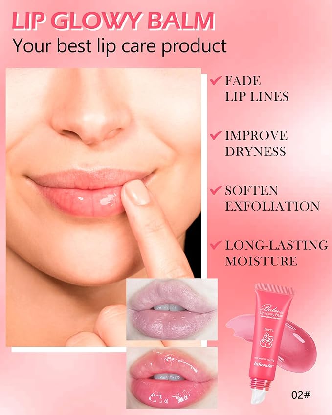 Hydrating Lip Glowy Balm, Ultra-Nourishing Lip Balm for Dry Cracked Lips, Moisturizer Lip Repair Sleeping Lip Mask, Day and Night Lip Care Therapy Treatment, Glossy Smooth Lip Butter Balm-02#Berry-VivaGrace Women