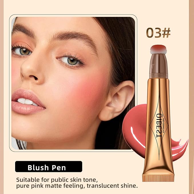 Blush Beauty Wand, Liquid Face Blush with Cushion Applicator, Silky Smooth Cream Blush Stick Natural Matte Finish, Lightweight Blendable Blush Stick Makeup for Cheek Lip eye, Cruelty-free（Cherry Red）-VivaGrace Women