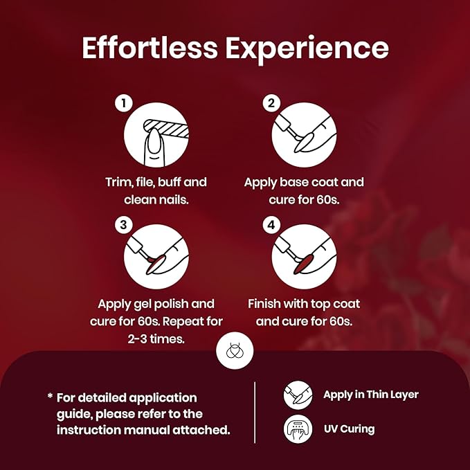 Beetles Red Gel Nail Polish Set with Top Coat, 6 Colors Popular Shimmer Red Burgundy Gel Polish Kit Nail Art Design Soak Off Uv LED Minicure DIY Home Gifts for Women-VivaGrace Women