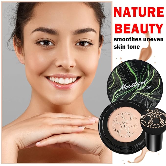 2PCS Mushroom Head Air Cushion CC Cream BB Cream Foundation,Moisturizing Concealer Makeup Base Foundation,Long Lasting Full Coverage Foundation with Mushroom Makeup Sponge(Natural)-VivaGrace Women