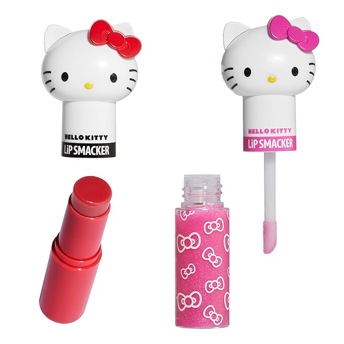 Lip Smacker Lippy Pals Swirls, Sanrio Hello Kitty, Flavored Moisturizing & Smoothing Soft Shine Lip Balm, Hydrating & Protecting Fun Tasty Glossy Finish, Cruelty-Free & Vegan - Cheerful Cherry, Kiwi-VivaGrace Women