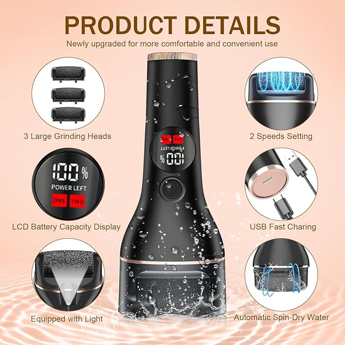 Electric Callus Remover for Feet with 17 in 1 Pedicure Kit, Rechargeable Waterproof Foot File Professional Foot Care Tools, Portable Callus Remover Kit to Remove Dead Skin Hard Skin Dry Cracks(Black)-VivaGrace Women