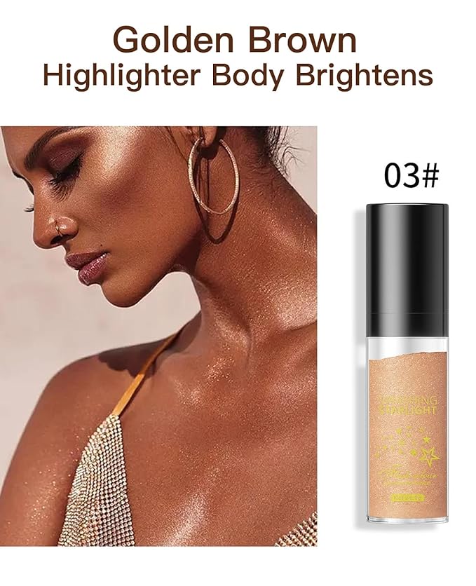 Fairy Highlight Puff Stick Highlight Patting Powder - Multi-Functional Shimmer Powder for Illuminating and Brightening Your Face and Body (#03 Gold Brown)-VivaGrace Women