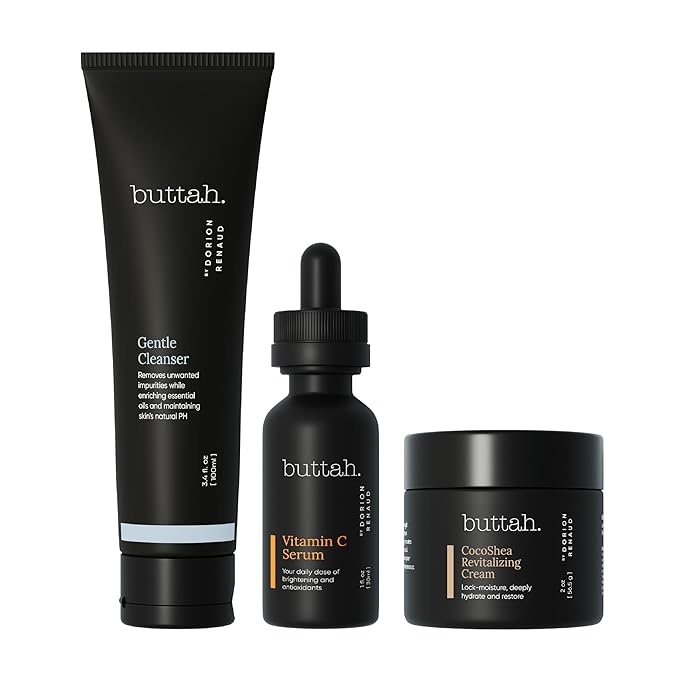 Buttah Skin Transforming Kit for Melanin Rich Skin | CocoShea Revitalizing Cream 2 oz | Vitamin C Serum 1 oz | Buttah Cleanser 3.4 oz | Black Owned Skincare-VivaGrace Women