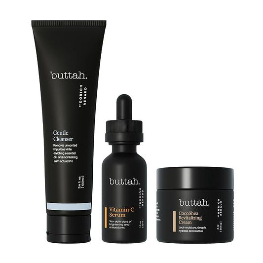 Buttah Skin Transforming Kit for Melanin Rich Skin | CocoShea Revitalizing Cream 2 oz | Vitamin C Serum 1 oz | Buttah Cleanser 3.4 oz | Black Owned Skincare-VivaGrace Women