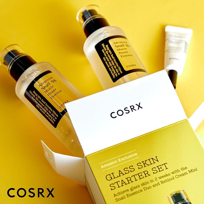 COSRX Glass Skin Korean Skincare Set- Advanced 96% Snail Mucin Serum (3.38fl oz * 2pcs) & Mini Sized 0.1% Retinol Cream for Face (0.1oz)- Korean Skin Care Gift Set, Anti Aging Set-VivaGrace Women