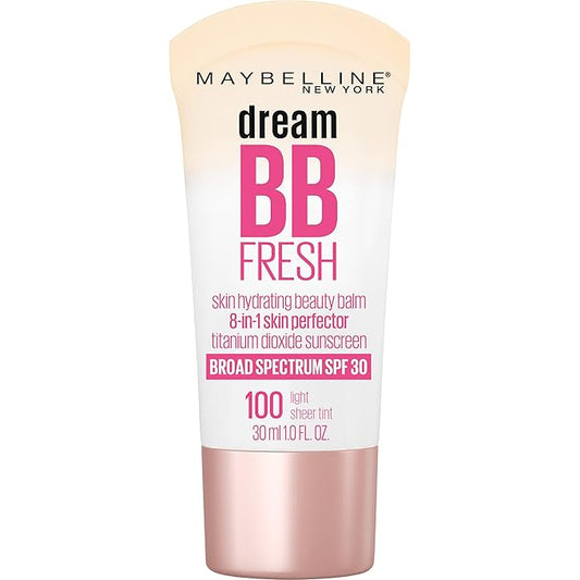 Maybelline Dream Fresh Skin Hydrating BB cream, 8-in-1 Skin Perfecting Beauty Balm with Broad Spectrum SPF 30, Sheer Tint Coverage, Oil-Free, Light, 1 Fl Oz-VivaGrace Women