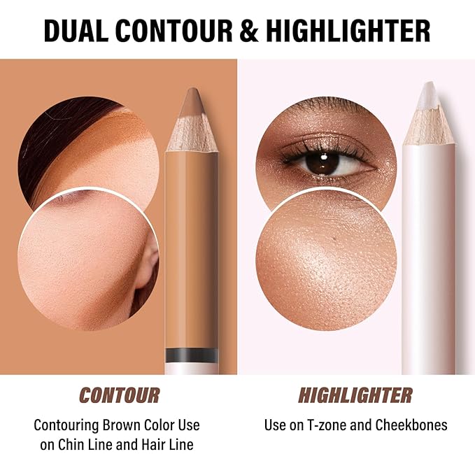 2 in 1 Cream Bronzer and Highlighter Stick,Cream Dual-Ended Highlight Contour Stick,Long Lasting & Waterproof Face Brighten Make up Pen-VivaGrace Women